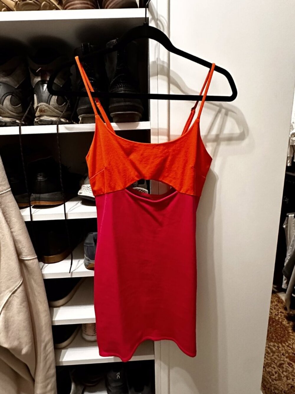 FORE Cutout Mini Dress Orange Pink Colorblock Bodycon Size M